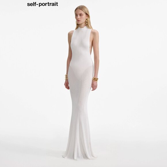 SELF-PORTRAIT White Racer Back Viscose Knit Maxi Dress (XS) - Picture 1 of 5